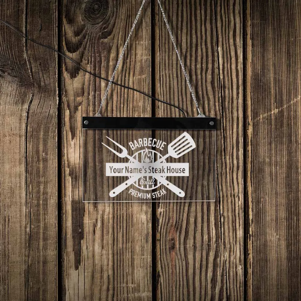 Премиум стейк барбекю гриль персонализированные дом светодиодный бизнес знак