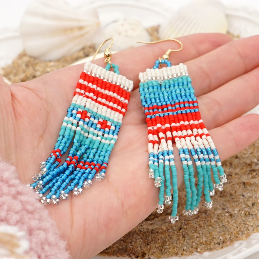 

Женские серьги с бахромой и кисточками Go2boho, модные летние ювелирные украшения ручной работы с бисером Миюки на пляже, Подвесные серьги, 2022