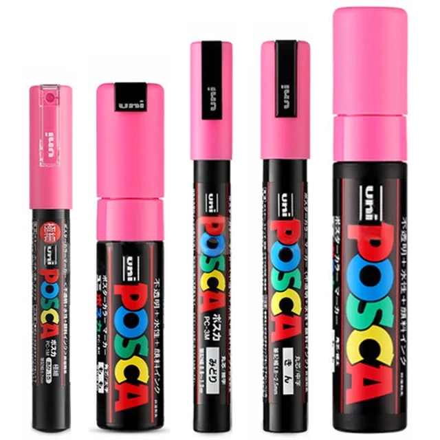 Розовый 5 шт./компл. UNI Posca Красящие ручки смешанные Mark 5 размеров каждого с 1 ручка PC-1M/3m/5 M/8 K/17 K Краски ing POP рекламный плакат ручка - Цвет: Розовый