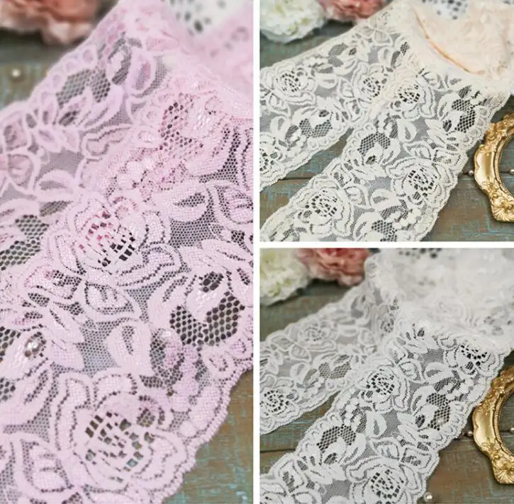 3 ярда розовая абрикосовая цвет слоновой кости морской эластичная кружевная