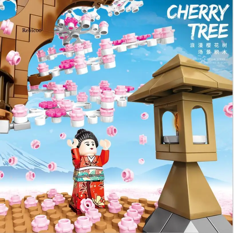

City Street View Idea Sakura Inari Shrine Bricks Friends Cherry Blossom Diy Creator House Tree Building Blocks Toys