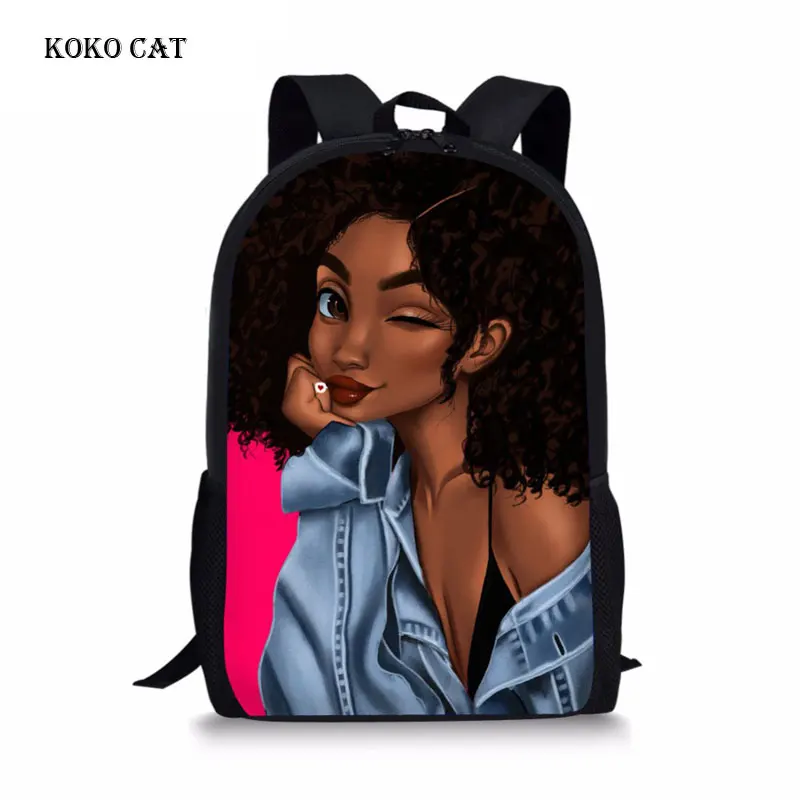 Koko cat  School Bags Backpack Girls African Black Girls Schoolbag Teenager Girls Beauty Backpacks Children Schoolbags Mochila
