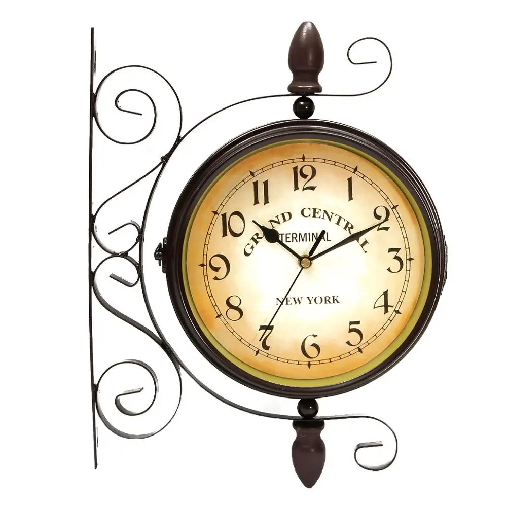 Decoration clock Ретро двухсторонние вращающиеся настенные часы металлические подвесные часы Открытый/дом/сад Декор часы в европейском стиле подарок настенный+ кронштейн - Цвет: Decoration clock