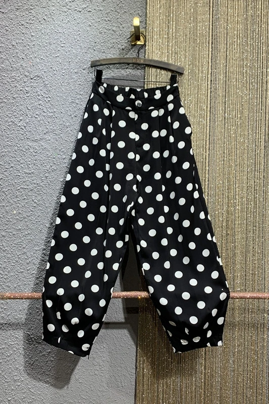 

Office Lady Retro Dots Loose Thin Lantern Pattern Trousers Women's Summer New High Waist Straight Wide Leg Harem Pants Fashion