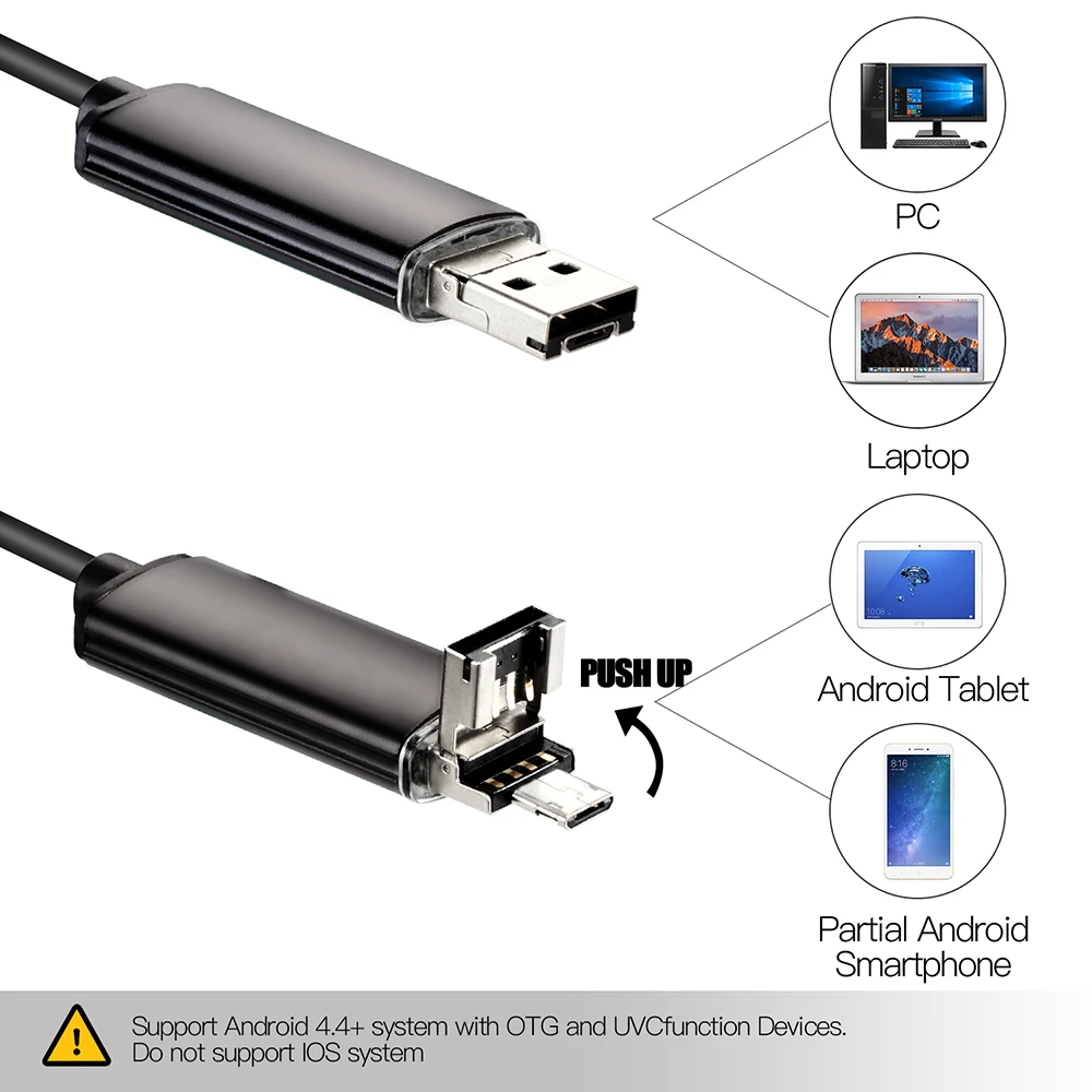 Мини-эндоскоп с объективом 5 мм камера на Android USB бороскоп гибкий Полужесткий 1 м 2