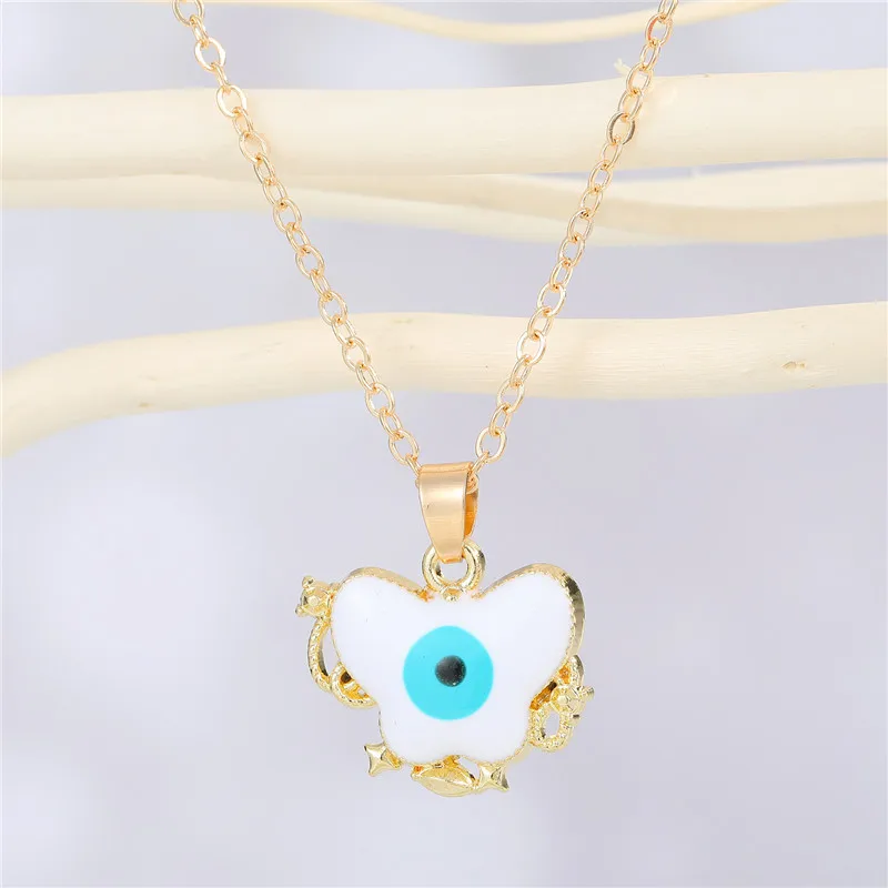 1Pcs Animal Meteor Evil Eye Necklace Female Gift Jewelry Fashion Hollow Enamel Butterfly Bear Turkey Pendant Clavicle Chain - купить по