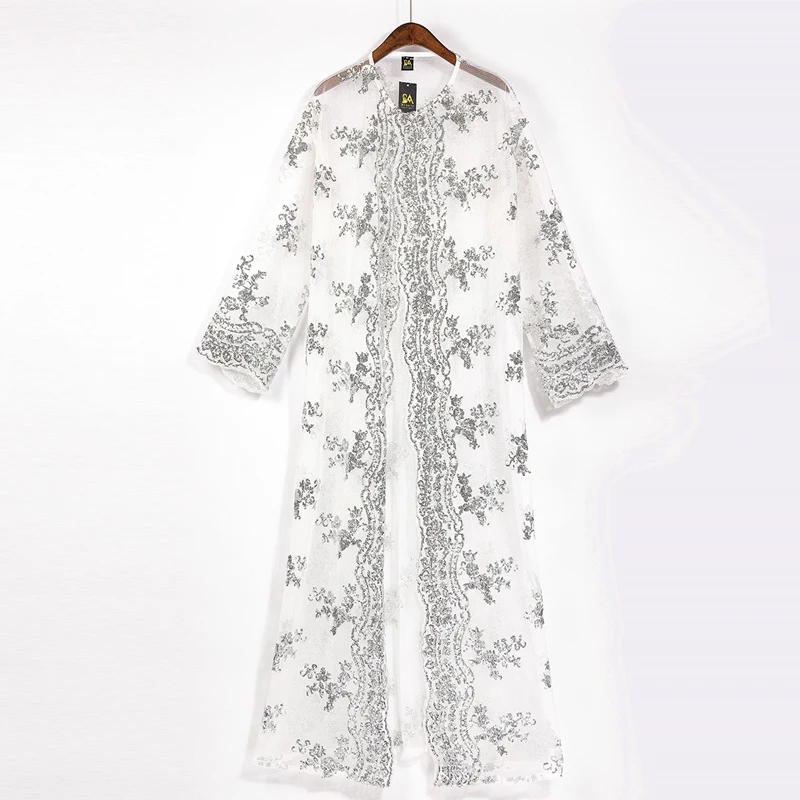 White cardigan Sequin abaya кимоно турецкий хиджаб мусульманское платье халат Дубай Кафтан Абая для женщин Кафтан Турция Исламская одежда Djelaba Femme - Цвет: White cardigan
