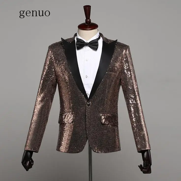 Genuo Silver Sequin Jacket Blazer Singer Dancer Show Male DS Dance Costumes Outerwear Coat DJ Nightclub Performance Stage | Мужская