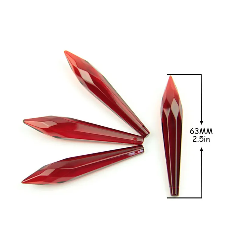 

63mm Crystal Icicle U-Drop Chandelier Pendants 20pieces Red Color Glass Multi-Faceted Parts For Garland Strand Decoration