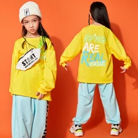 kid kpop hip hop clothing oversized sweatshirt long top streetwear jogger sweat pants for girls boys jazz dance costume clothes