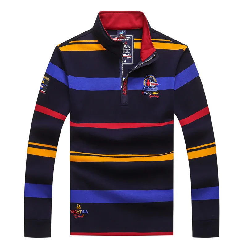 

New Arrival Fashion Tace & Shark Sweater Men Stand Collar Half Zipper Embroidery Striped Mens Knitted Sweaters cardigan Pullover