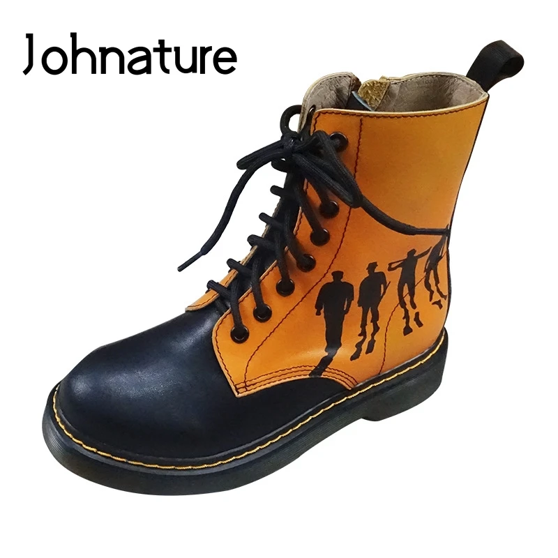 Женские ботильоны с перекрестной шнуровкой Johnature ботинки из натуральной кожи в