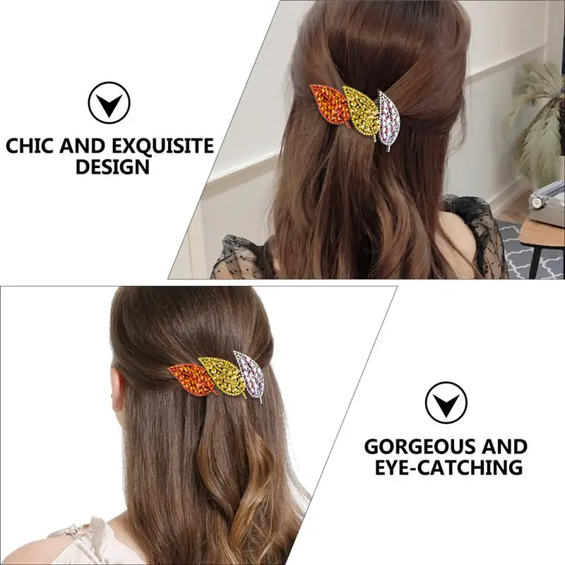 

Shiny Rhinestone Hair Clip Leaf Design Side Hair Clamp Hair Styling Clip