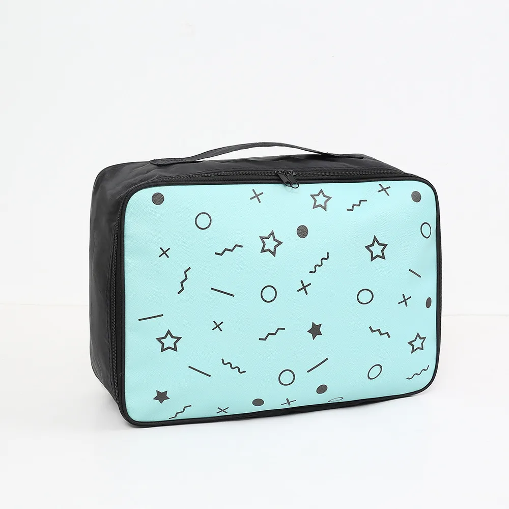 Blue geometric L RUPUTIN, дорожная мультяшная косметичка, большая емкость, чехлы для макияжа, портативный органайзер для ванной комнаты, сумки, водонепроницаемая косметичка - Цвет: Blue geometric L