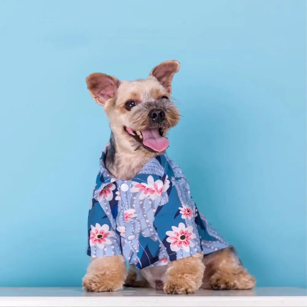 Модная летняя рубашка с цветочным принтом для маленьких средних и больших собак