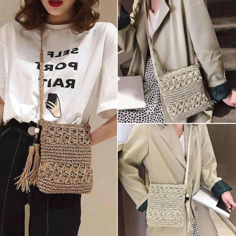 

Ladies Girl Casual Straw Bag Summer Woven Bag Shoulder Bag Tote Shoulder HandBag