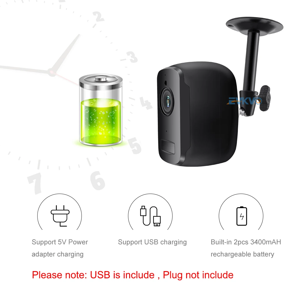 

3MP IP Camera Rechargeable Battery Powered Outdoor Indoor Wireless Security WiFi Camera Surveillance Weatherproof PIR Alarm Cam