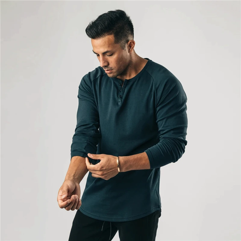 Новая Осенняя модная мужская хлопковая эластичная облегающая футболка с