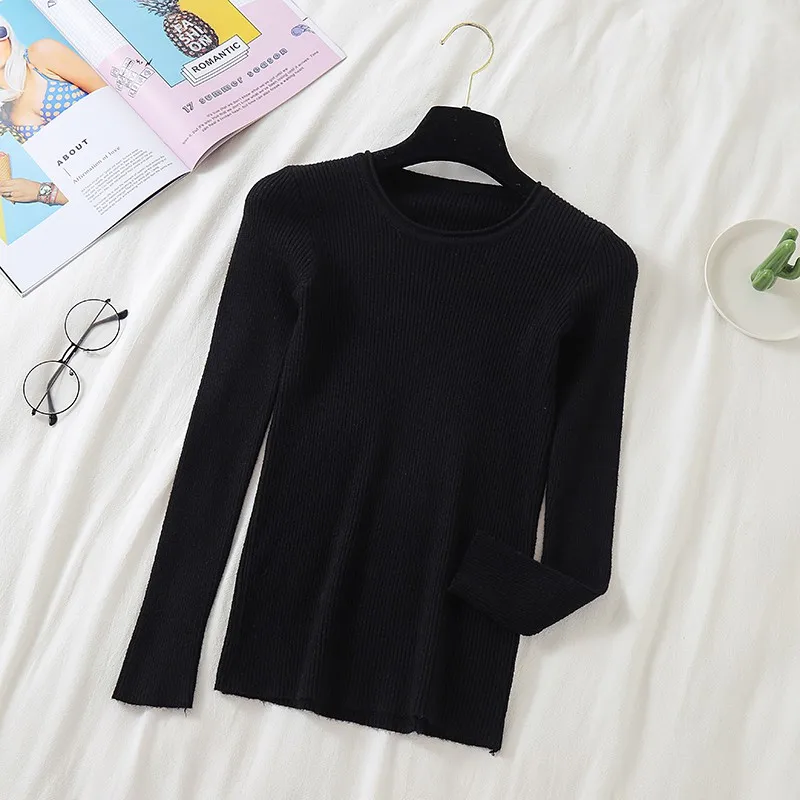 

Women Solid Color Sweater Female Knitted Long Sleeve Pullovers Simple O Neck Slim Jumpers Sweaters