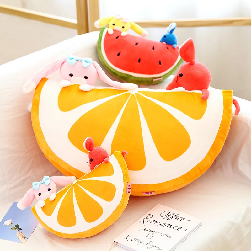 

Candice guo! cute plush toy sweet bowknot dog mouse semicircle watermelon orange soft cushion pillow birthday Christmas gift 1pc