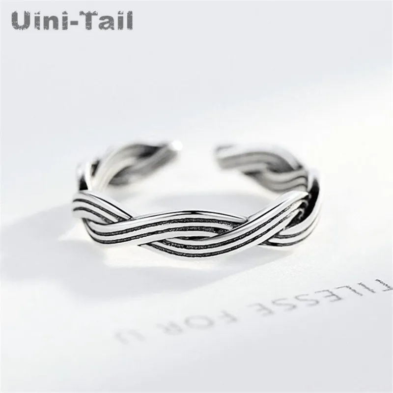 

Uini-Tail 2019 Новое поступление 925 серебро Ретро плетеное Открытое кольцо Модные Простые креативные старые тайские серебряные ювелирные изделия...