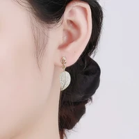 fashion golden angel wing drop earrings for women shiny micro crystal paved hollow leaf charm piercing earring jewelry accessory