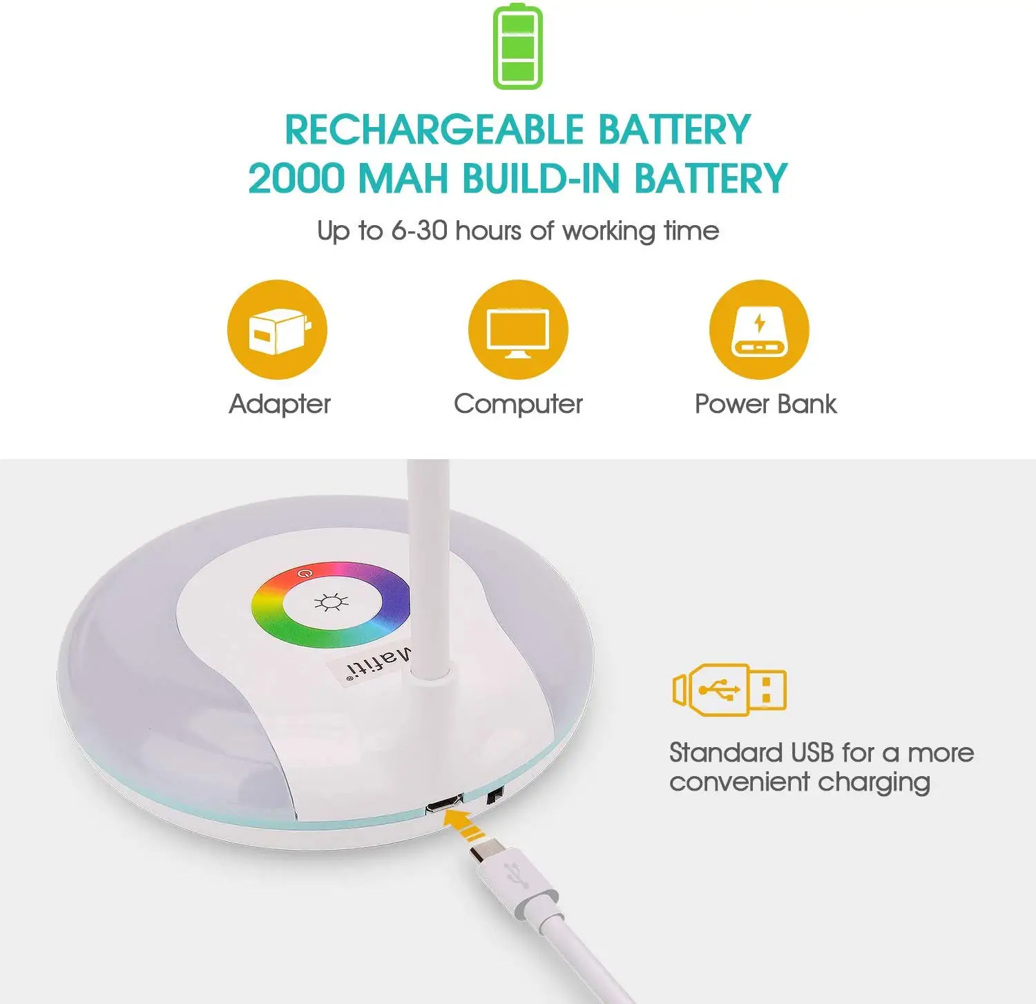 LED Touch Dimmable Reading Table Lamp Base Color Changing USB Rechargeable Desk For Study Bedroom Living Room | Лампы и освещение