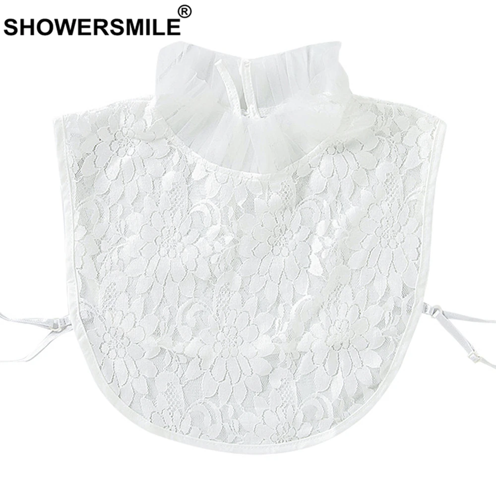 

SHOWERSMILE Lace Fake Collar Women White Pink Black Detachable Collar Ladies Flower Ruffled Collar