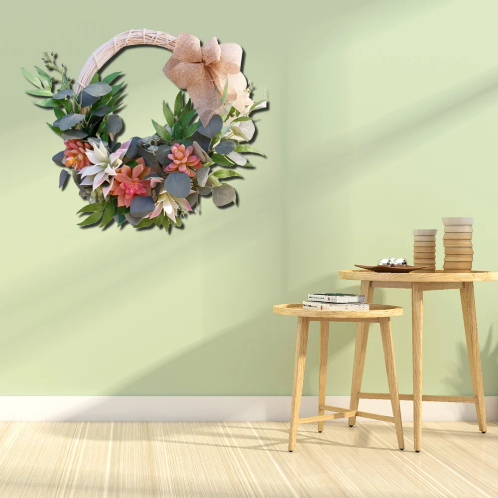 

40cm Simulation Succulents Wreath Door Wall Ornament Rose Garland for Christmas Party Decor Home Door