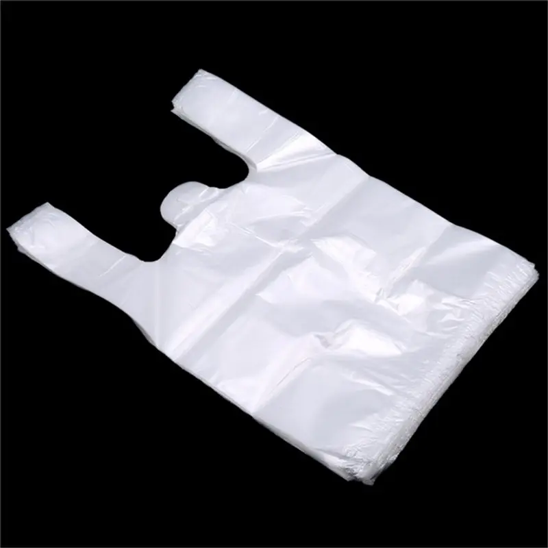

100Pcs/Pack Supermarket Plastic Bags With Handle Useful Plastic Shopping Bag Transparent Shopping Bag Food Packaging Tools