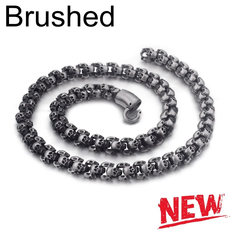 Brushed Necklace Kalen панк 22.5 см длинные матовый череп Браслеты для Для мужчин Нержавеющая сталь матовый череп очарование звено цепи brecelet мужской готические украшения - Окраска металла: Brushed Necklace