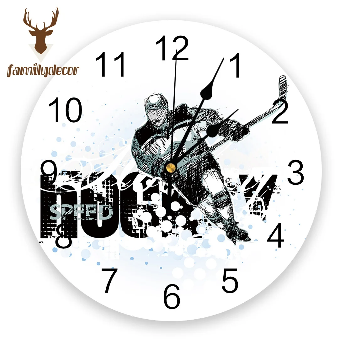 

Ice Hockey Player Ice Speed PVC Wall Clock Modern Design Home Decor Bedroom Silent Oclock Watch Wall For Living Room