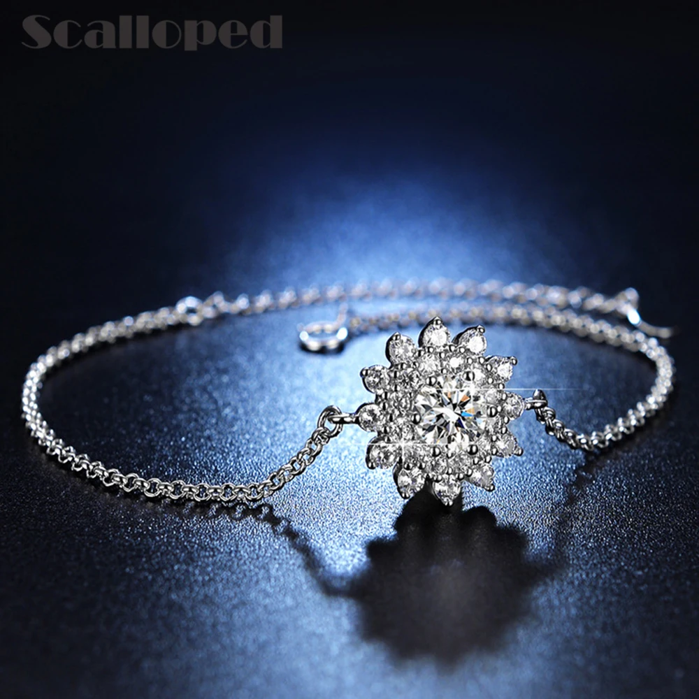 

SCALLOPED Elegant Sun Flower Charm Bracelets Bangles For Women Luxurious Zircon Adjustable High Quality Link Chain Fine Jewelry