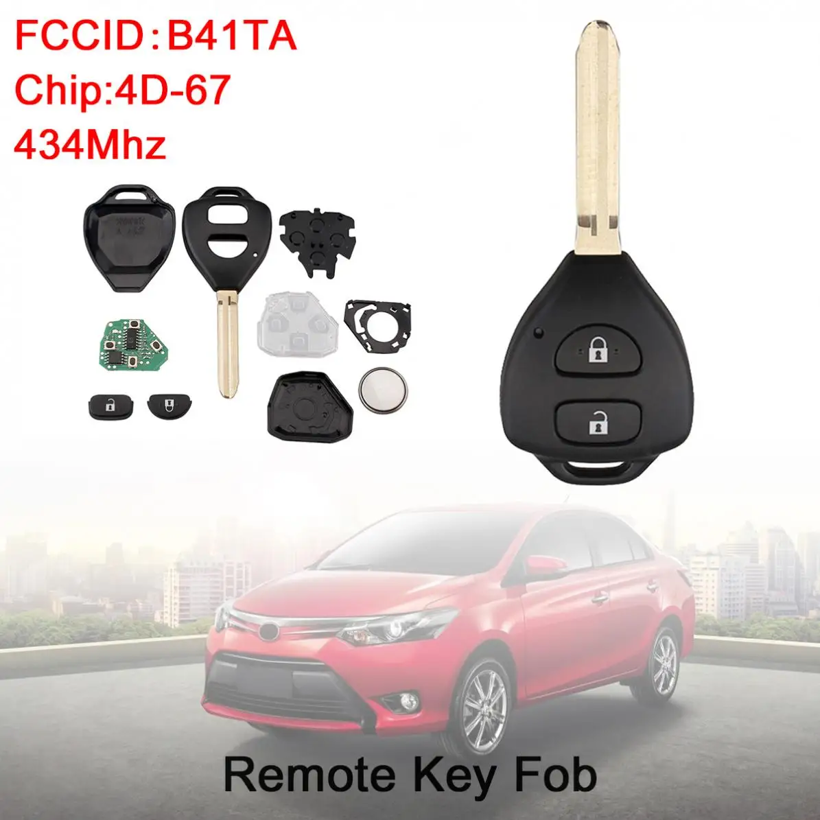 434 МГц 2 кнопки Φ с чипом 4D67 B41TA подходит для Toyota Hilux / Yaris 2005 2006 2007 2008 2009|Ключ от авто| |