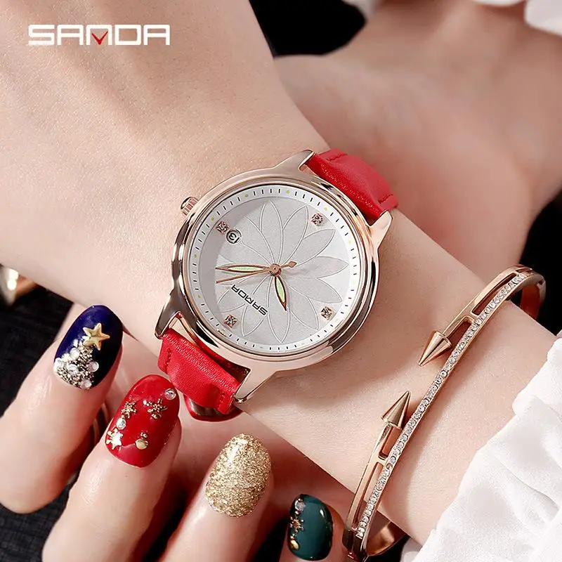 Sanda новые модные женские часы лучшие брендовые изысканные кварцевые с цветочным