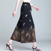 summer women printed chiffon skirt pants loose wide leg pants middle aged mother casual trousers streetwear
