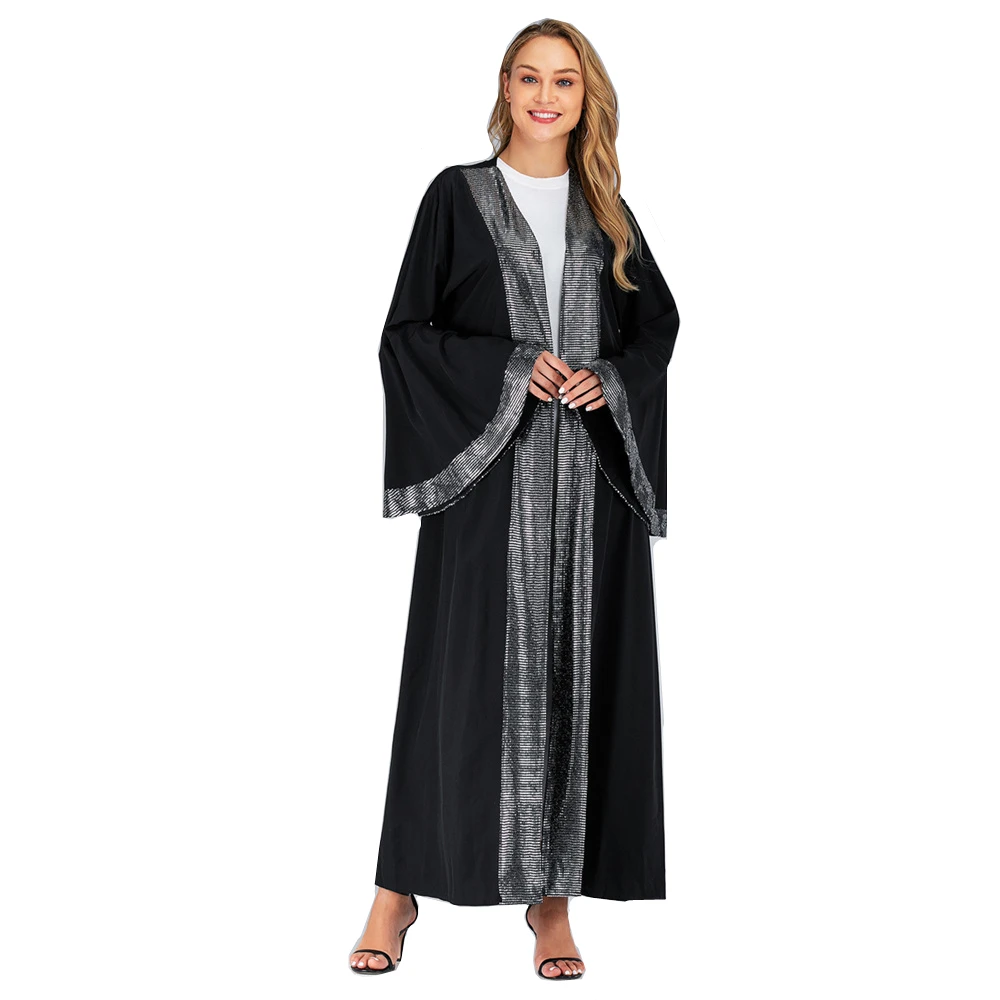 

New Muslim fashion abaya kaftan women Light luxury shining sequins butterfly sleeves dress Dubai Arabian muslim long robe MSL253