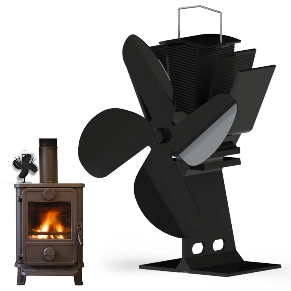 

Портативный Большой 4-Лопастной горячий вентилятор для плиты, черный бревен, бытовой бесшумный экологический вентилятор, эффективное распр...