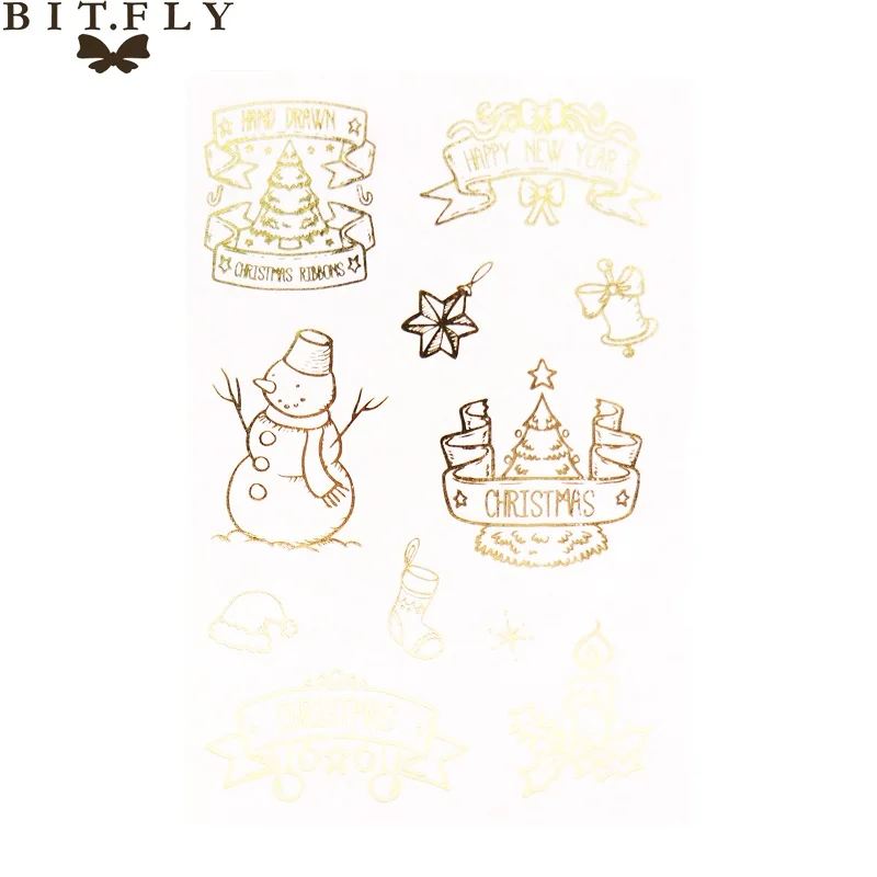 G BITFLY Merry Christmas снеговик, Рождественская елка, Лось альбом для стикеров, Подарочная коробка, украшение, бронзовая этикетка, новогодние украшения - Цвет: G