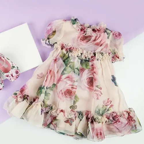 

Girls Floral Princess Dress Kid Baby Girl Flower Puff Sleeve Tulle Wedding Party Pageant Chidlren Tulle Sundress