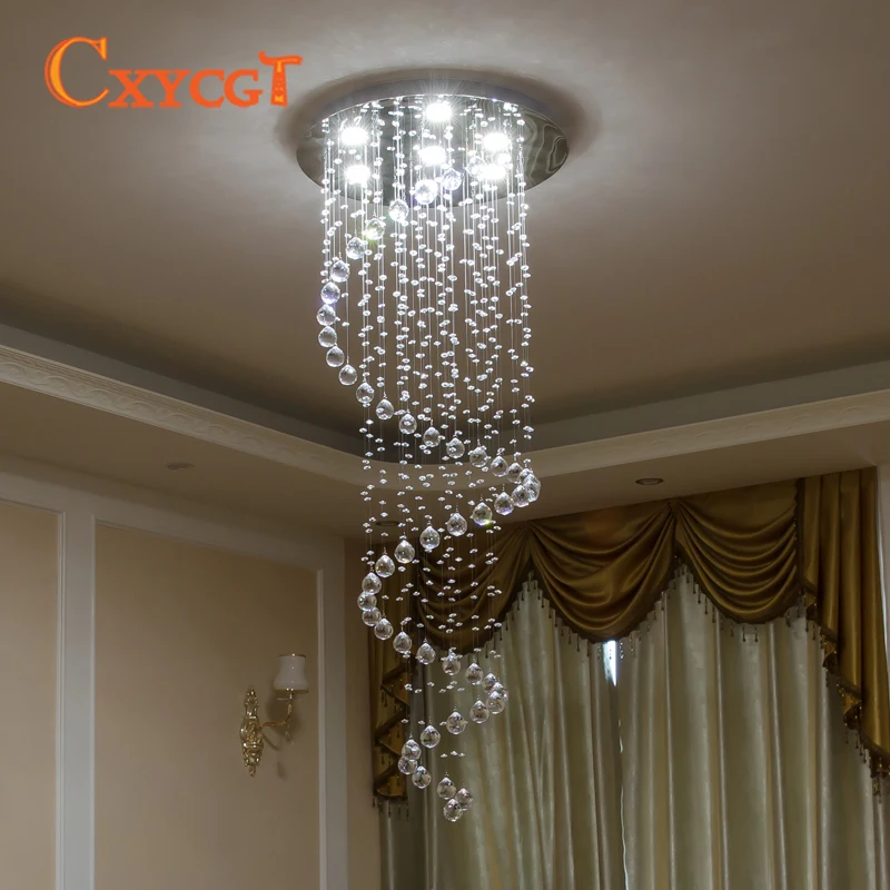 買取 現代の光沢クリスタルシャンデリア照明フィッティングダブル階段主導ペンダントランプ玄関ダイニングルームレストランデコレーション