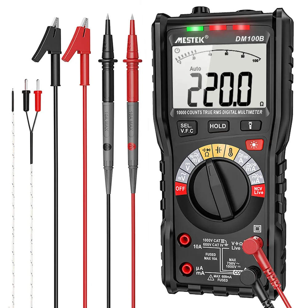 

DM100B Digital Multimeter True RMS NCV Current AC DC Voltmeter 10A Capacitance Resistance Tester Multimeter Auto Range Meter