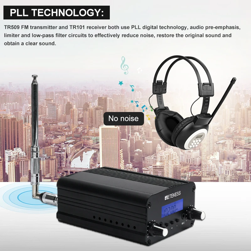 Беспроводной fm-передатчик Retekess TR509 радиостанция стерео + 10 шт. TR101 наушники для