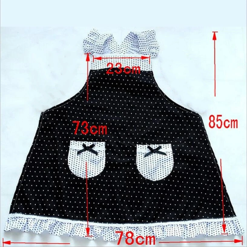 

Korean Fashion Home Lace Apron Black White Polka Dot Princess Frill Lace Kitchen Cooking Aprons Women with Pockets Cross Back