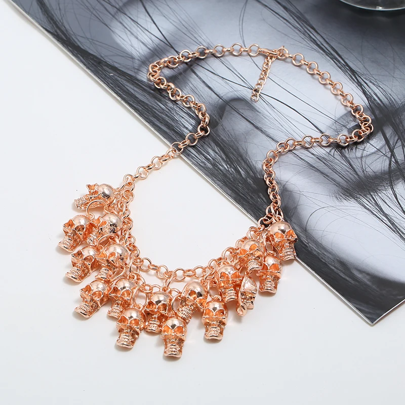 Rose gold Модные, в стиле рок, панк, ожерелье с черепом и подвеской, массивное ожерелье, винтажное ожерелье с пиратским скелетом, Женские Ювелирные изделия, 5 цветов - Окраска металла: Rose gold