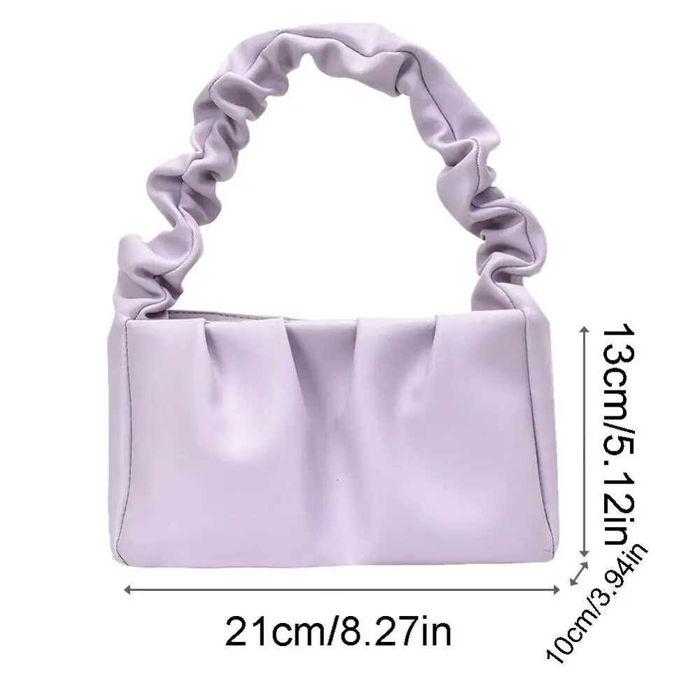 

Retro Women Candy Color Shoulder Bags Handbags Leather Pleated Ruffle Lady Totes Handbag Travel Casual Makeup Container Bags