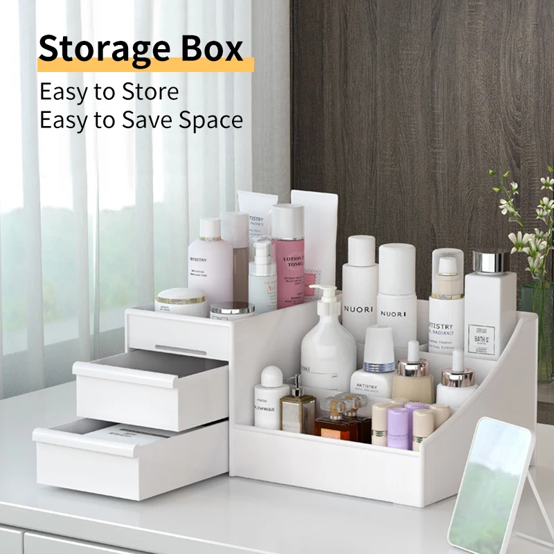 

Dormitory Finishing Box Plastic Makeup Organizer Storage Box Cosmetics Skin Care Dressing Table Storage Desktop Storage Box