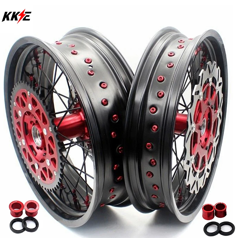 KKE 3 5/4 25 полный набор дисков Supermoto для HONDA CRF250R 2014 2021 CRF450R 2013 2020 красный ниппель черный спиц|Колеса| |