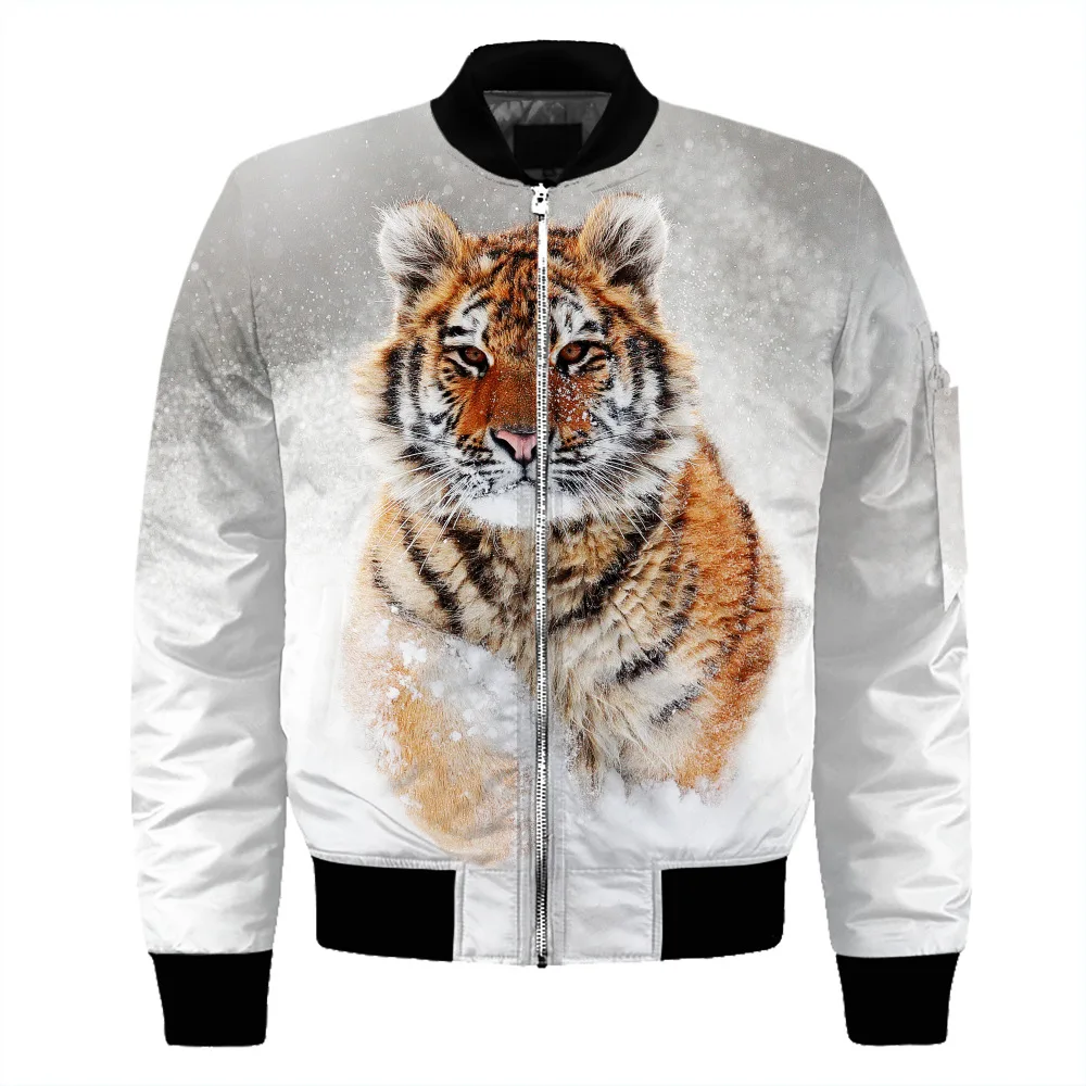 2019 Новое поступление мужской бомбер Сибирский тигр в снежном лесу над напечатанным 3D Цифровым пальто размер