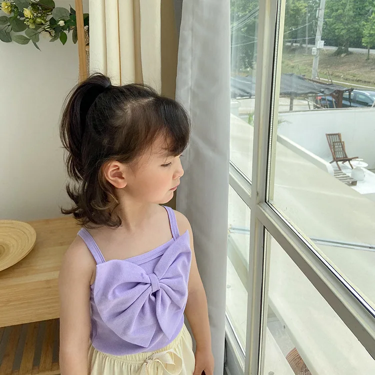 Летние модные безрукавки для маленьких девочек с большим бантом Детские